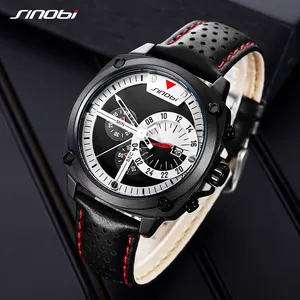 Reloj de cuarzo con correa de cuero para hombre, cronógrafo masculino con esfera grande, color azul y negro, diseño creativo, calendario, transpirable