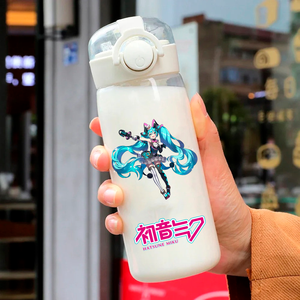 Botella de Agua de Plástico con Pajita de Hatsune Miku, 400 ml, para Niños, Gran Capacidad, Portátil, Transparente, Coleccionable de Anime - Product Image 1