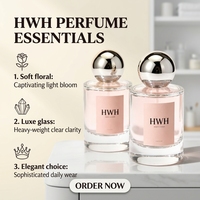 Vente en gros de flacons de parfum en verre cylindriques transparents de 30 ml, personnalisables avec logo, impression sérigraphique couleur, luxe, rechargeables, avec vaporisateur et boîte