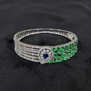 CZ Brass Filigree <b>Cuff</b> Bangle Rhodium Plated Pink Blue Stone Women's <b>Bracelet</b> Open Handmade Jewelry Gift Adjustable - Product Image 1