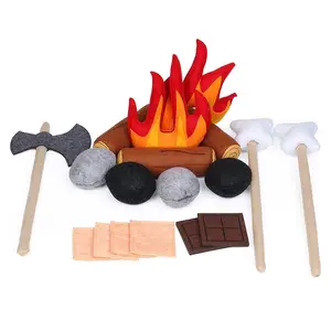 缝合填充没有危险感觉填充儿童野营火和岩石和原木学前厨房假装玩篝火玩具
