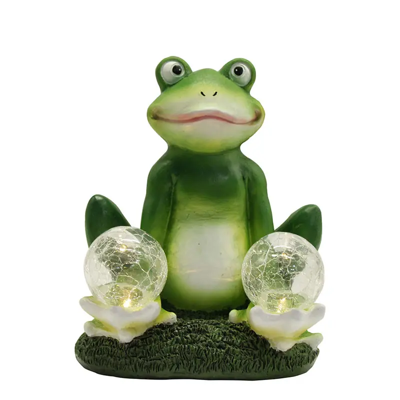 Popularität Yoga Solar Licht Frosch Garten Statue hält Glaskugeln benutzer definierte Harz Skulptur