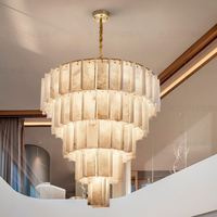 Grand lustre ovale pour salon, escalier, loft, duplex, lampe suspendue en marbre et cuivre