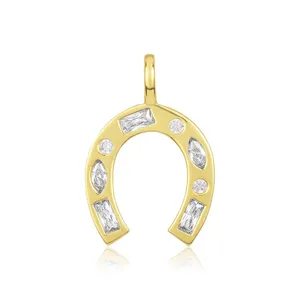 Gemnel 925 sterling silver baguette lucky horse shoe charm real gold necklaces
