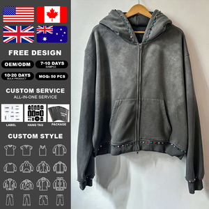 Acid Wash 100% Cotton Heavyweight Embroidered Plain Dyed Oversized Autumn Hoodie Custom DTG Logo Luxury Streetwear - Product Image 2
