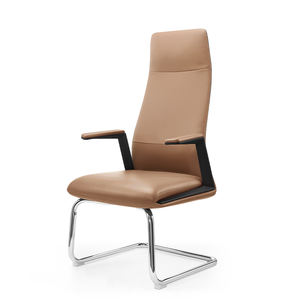 Silla de oficina nórdica comercial contemporánea de cuero de lujo moderno con respaldo alto, silla de oficina marrón para reuniones sin rodillos - Product Image 2