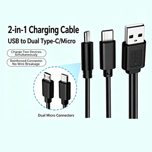 <span class=keywords><strong>สาย</strong></span>ชาร์จ USB แบบ <span class=keywords><strong>2</strong></span>-in-1, <span class=keywords><strong>สาย</strong></span>ดาต้าหัวคู่ USB เป็น Micro USB Type-C <span class=keywords><strong>สาย</strong></span> 1 ต่อ <span class=keywords><strong>2</strong></span> สำหรับโทรศัพท์มือถือและเครื่องใช้ไฟฟ้าขนาดเล็กในบ้าน - Product Image 2
