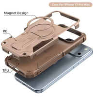 Hot Armor 2-en-1 Matte Magnetic PC Phone Case pour iPhone 17 Air Pro Max Plus avec support caché et couverture rigide antichoc