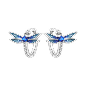 Boucles d'oreilles libellule bleue en laiton blanc et zircon, nouvelle série animale inspirée de la nature, exclusives pour femmes - Product Image 1