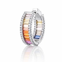 Boucles d'oreilles créoles cercle arc-en-ciel pour femme en argent S925, zircon multicolore, tendance européenne et américaine, luxe léger, mode et élégance