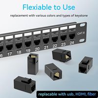 Panel Patch 24 Port Rak atau Dinding 19-Inci, 1U Cat 6 Panel Jaringan dengan 24 Keystone Coupler 10Gbps