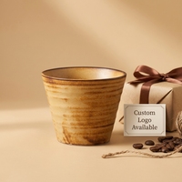 Taza de Café de Cerámica Japonesa de 230 ml, Taza para Latte Art con Textura en Relieve de Anillo de Árbol, Estilo Retro Minimalista, 4 Diseños