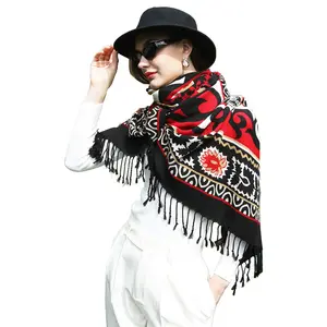 Classic black red Christmas oversized 245*110cm customize large wool cashmere scarf ponchofle kashmir pashmina wool shawl