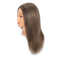Tête d'entraînement professionnelle pour coiffeur de 14 pouces, 100% cheveux naturels pour la permanente et le décoloration