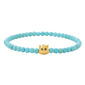 Pulsera de Piedras Naturales Curativas para Mujer, Brazalete Elástico con Cuentas de Amatista y Lapislázuli con Dije de Gato Dorado, Joyería de la Suerte - Product Image 5