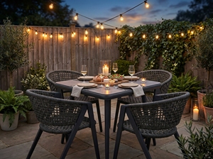 Ensemble de salle à manger de luxe 5 pièces noir pour patio, mobilier d'extérieur pour <span class=keywords><strong>jardin</strong></span> et véranda, <span class=keywords><strong>table</strong></span> en aluminium et 4 chaises en corde - Product Image 4