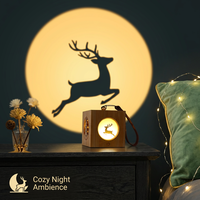 Lampe de Projection Nocturne Carrée en Bambou, Rechargeable, Tactile, à Intensité Variable, LED, pour Noël, Halloween, Chambre à Coucher, Décoration Intérieure