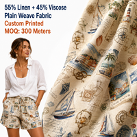 Tissu en Lin et Rayonne, Mélange Lin-Viscose Imprimé, Tissé Respirant, pour Shorts et Chemises d'Été, Vente en Gros