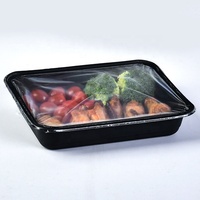 Emballage alimentaire CPET personnalisé avec logo, rectangle noir, jetable, récipient alimentaire CPET résistant au four, plateau alimentaire CPET pour compagnies aériennes