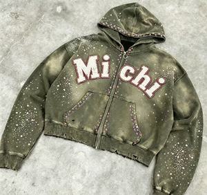 Felpe con Cappuccio Personalizzate 100% Cotone con Cerniera, Ricamo, Stampa, Effetto Vintage, Lavaggio Distressed, Strass, Casual - Product Image 3