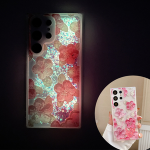 Funda luminosa con pintura al óleo para flores, purpurina líquida, arena movediza, funda de teléfono a prueba de golpes para Samsung S23 S22 S21 Ultra A73 A53 A7 4G <span class=keywords><strong>5G</strong></span> - Product Image 2