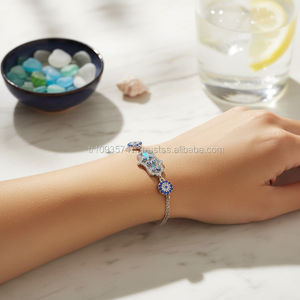 Oro blanco P. Pulsera de mano de Fátima, de Plata de Ley 925K, mal de ojo, BSBL086 - Product Image 3