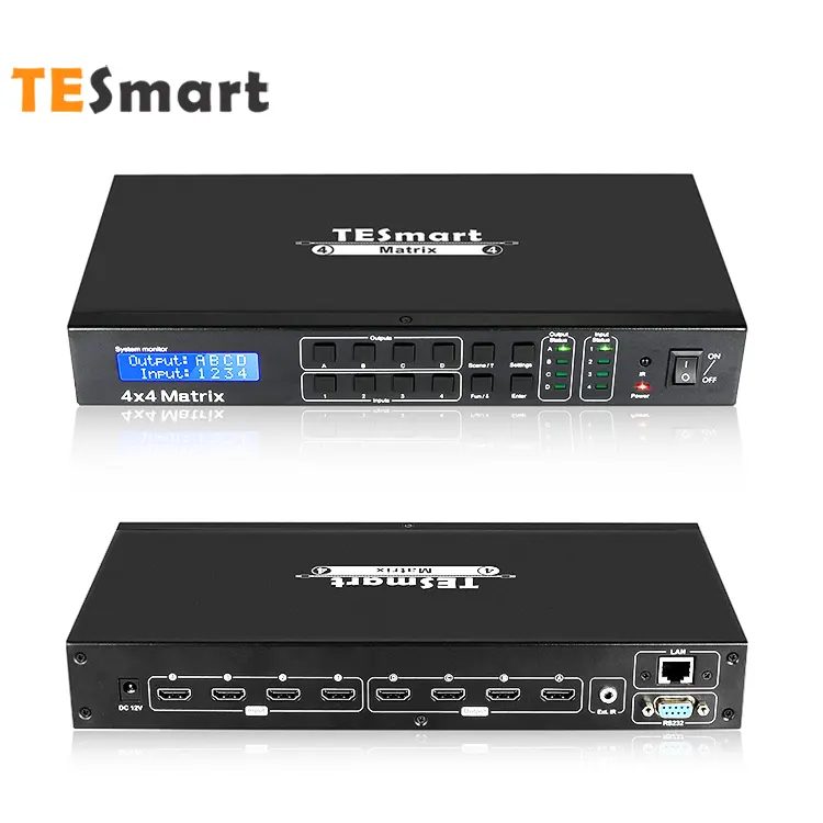 TESmart HDMI Matrix 4x4 IR Remote HDCP 1.4 Smart EDID 1080p Video Matrix Switcher 4 K30hz HDMI Matrix