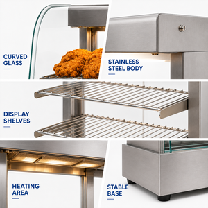 Vitrina Eléctrica para Calentar Alimentos, de Acero Inoxidable, con Vidrio Curvo, para Panadería y Tienda de Aperitivos - Product Image 2