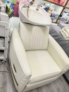 Sillón de Peluquería Contemporáneo de Cuero Sintético Blanco con Lavabo de Cerámica y Reposapiés Plegable, Muebles de Salón - Product Image 5