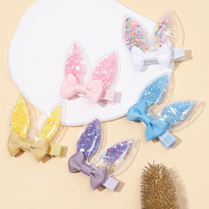 Venta caliente Pascua lentejuelas dulce bebé Orejas de conejo horquillas anudadas horquillas para fiesta de Pascua vacaciones Festival decoración suministros - Product Image 2