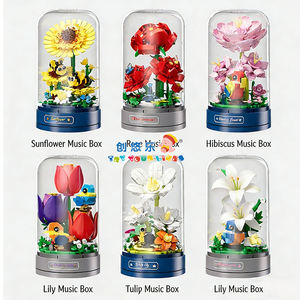 Boîte à musique EPT en blocs de construction floraux avec dôme en verre et base rotative - Décoration florale romantique à faire soi-même pour le bureau, cadeau pour filles, femmes - Product Image 3