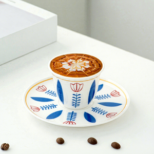 Ensemble de café en céramique 6 tasses et 6 assiettes, motif floral arabe turc, tasses et assiettes à café <span class=keywords><strong>Kawa</strong></span>, cadeau d'affaires idéal - Product Image 4