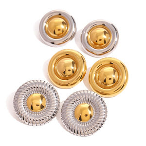 Stainless Steel Stud Earrings Round Geometric Design Fashion Jewelry For Women Cross Border Style JDE2409076 <b>PS</b> - Product Image 1