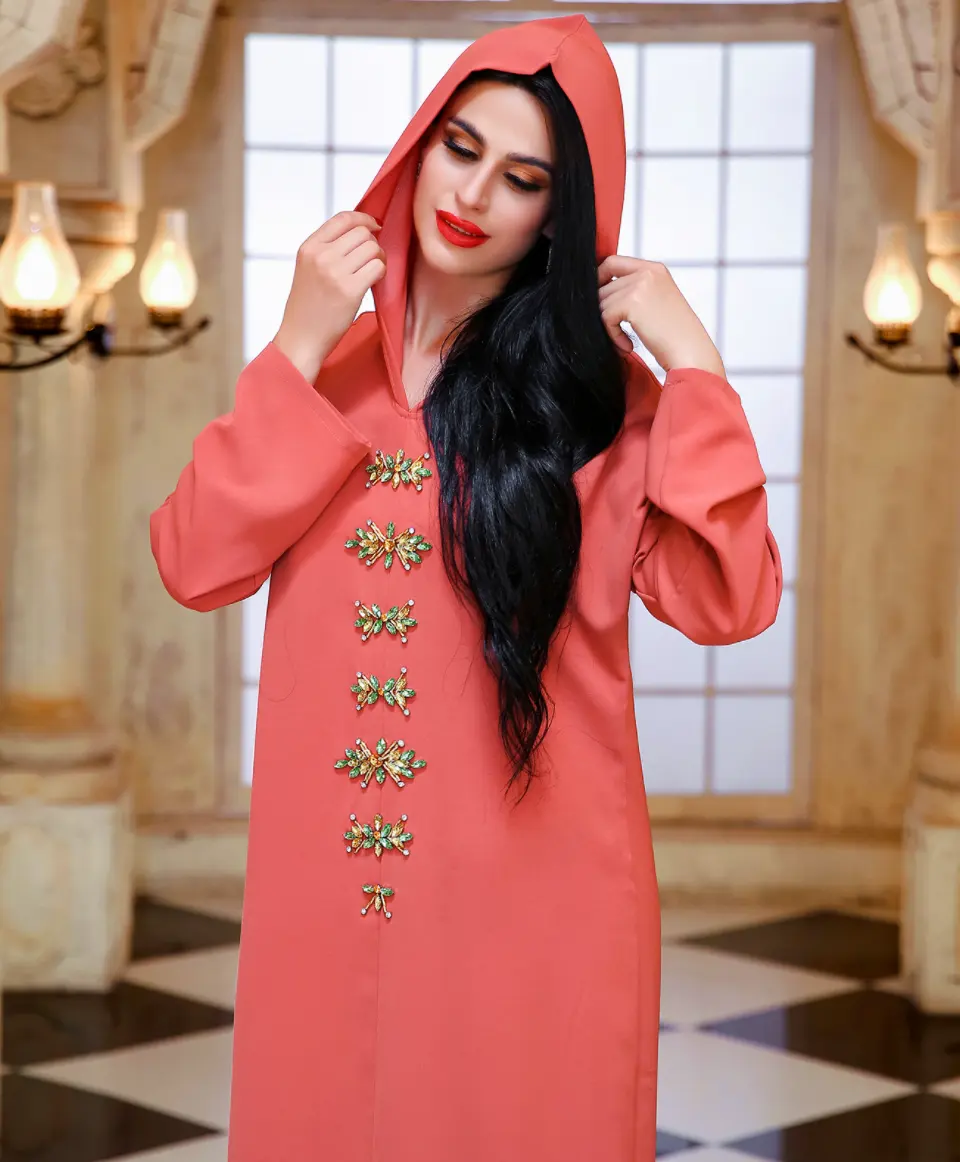 Vestido Abaya musulmán de manga larga para mujer, bata con capucha hecha a mano de Dubái, vestido de estilo Vintage de Oriente Medio, para mujer