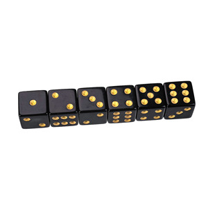 Dado Acrílico Poliédrico Personalizado Estándar Negro con Puntos Dorados de 16 mm y Esquinas Cuadradas para Juegos - Product Image 2