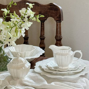 Juego de <span class=keywords><strong>vajilla</strong></span> <span class=keywords><strong>blanca</strong></span> en <span class=keywords><strong>relieve</strong></span> Vintage platos de cargador de encaje romántico alivio de cerámica <span class=keywords><strong>vajilla</strong></span> de boda cuencos y platos - Product Image 5
