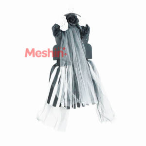Costume d'Halloween pour filles, style Anime Ghost Bride, jupe tutu à rayures noires et blanches, voile fleuri, bandeau, ensemble de déguisement en polyester - Product Image 1