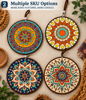 Sous-verre rond en céramique personnalisé avec impression UV, 18 cm, 7 mm d'épaisseur, base en liège, résistant à la chaleur, style bohème, tapis de table, fournisseur en gros