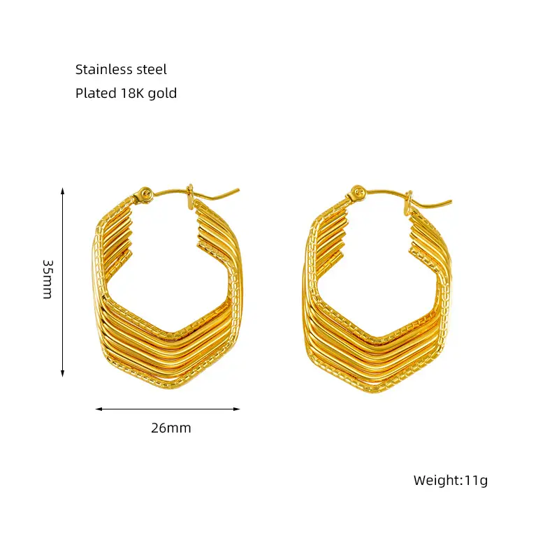 Perhiasan klasik anting-anting 18K baja tahan karat berlapis emas anting-anting Hoop putar tebal lingkaran tahan air Hypoallergenic