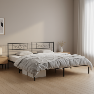 Metal Bed <b>Frame</b> King Size <b>Black</b> Powder Coated Steel Industrial Design Bedroom Furniture - Product Image 2