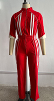 Combinaison à fermeture éclair longue à col montant Lady Devin Stripe Zip up Sport Jumpsuit