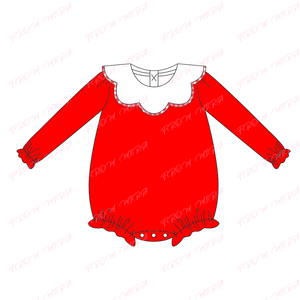 Abito personalizzato con pettine e pettorina con colletto rosso pagliaccetto in cotone natale a manica lunga vestiti da bambina - Product Image 3