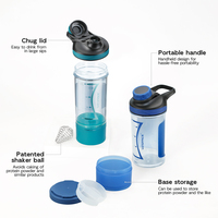 Nouvelle bouteille d'eau de sport Tritan, anti-fuite, sans BPA, shaker, design naturel avec poignée, rangement intégré pour les protéines en poudre