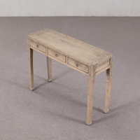 Console vintage en bois massif vieilli à trois tiroirs, design de cadre traditionnel, bureau de rangement polyvalent pour entrée