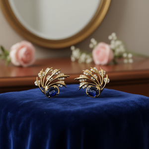 Pendientes de tuerca dorados E4723 con lapislázuli, diseño de planta con engaste de garra, joyería clásica de cristal para mujer, uso diario - Product Image 2