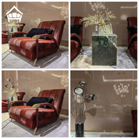 Ensemble de meubles de villa de style italien haut de gamme : canapé de luxe, lit de chambre, table à manger en marbre, bureau pour solutions de projets de villas.