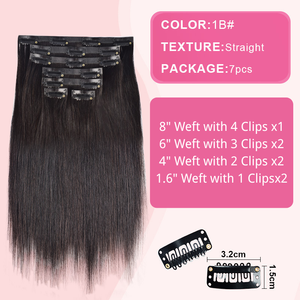Set di 7 Extension per <span class=keywords><strong>Capelli</strong></span> con Clip a Doppia Trama, <span class=keywords><strong>Capelli</strong></span> Umani Lisci e Setosi, Nero Naturale 1B, 120g, <span class=keywords><strong>Capelli</strong></span> Remy per Uso Quotidiano - Product Image 1