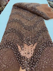 Tessuto in Pizzo con Paillettes e Perline, 5 Iarde, Lussuoso Ricamo Floreale in <span class=keywords><strong>Tulle</strong></span> per Abiti da Cerimonia per Donne Africane - Product Image 5
