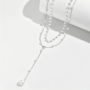 <span class=keywords><strong>Collier</strong></span> à glands en fausses perles de style vacances XL199-Chaîne en Y réglable superposition de bijoux de clavicule, cadeau minimaliste Boho pour elle - Product Image 4
