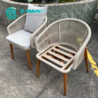 Vente en gros de mobilier de salle à manger d'extérieur Chaise de salle à manger avec base en bois de teck Chaise de jardin en corde tissée en aluminium tout temps pour hôtel restaurant